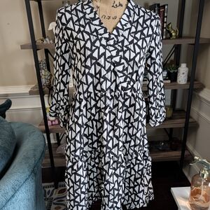 Rachel Zoe Monochrome Geometric Long Sleeve Dress